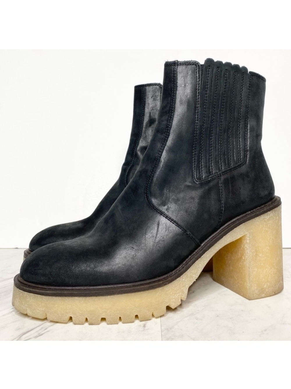 Free People James Black Leather Chelsea Heeled Boot 41 11
